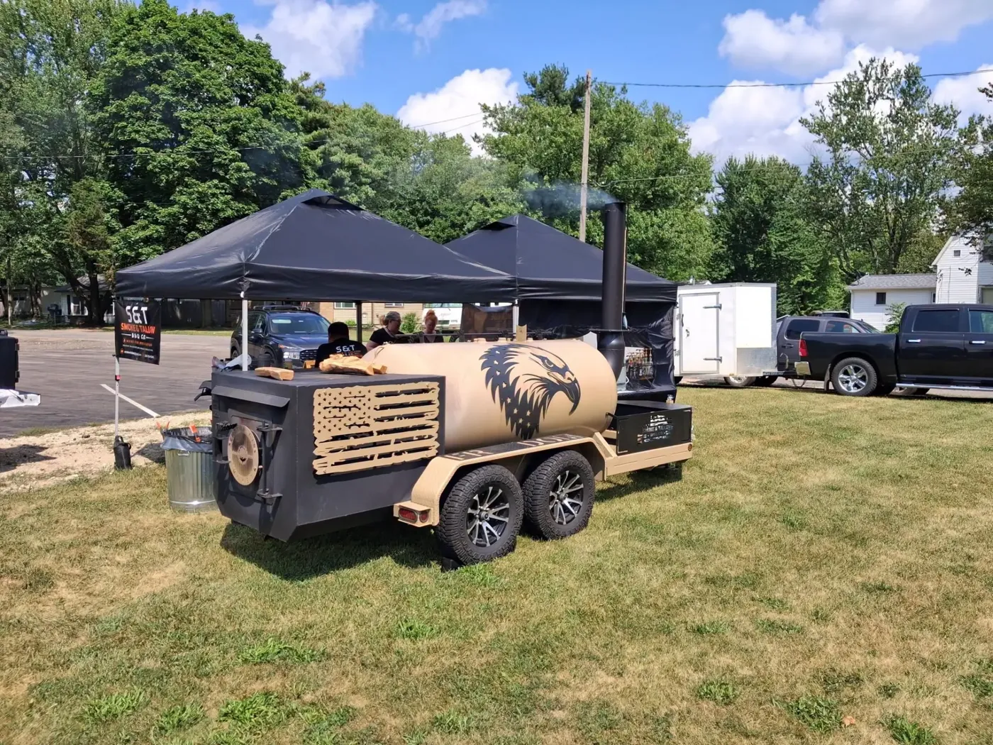 Smoke & Tallow BBQ Co. custom mobile smoker trailer on location